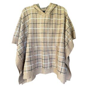 Tahari Beige Hooded Poncho‎ With Pockets One Size- Rayon/Polyester/Nylon Blend